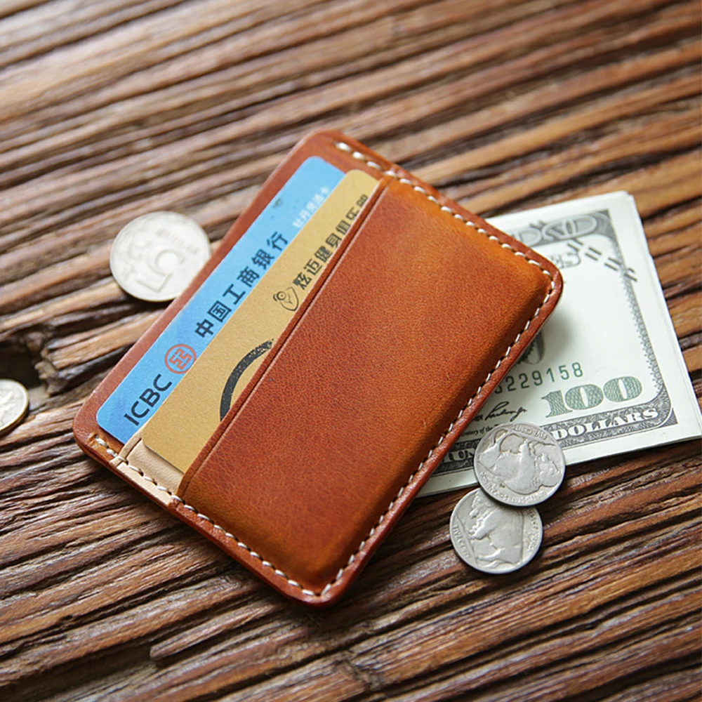 Vegetable Leather Credit Card Wallet Custom Hold Handmade Vintage Black Card Holder Wallet To Keep Bank Card