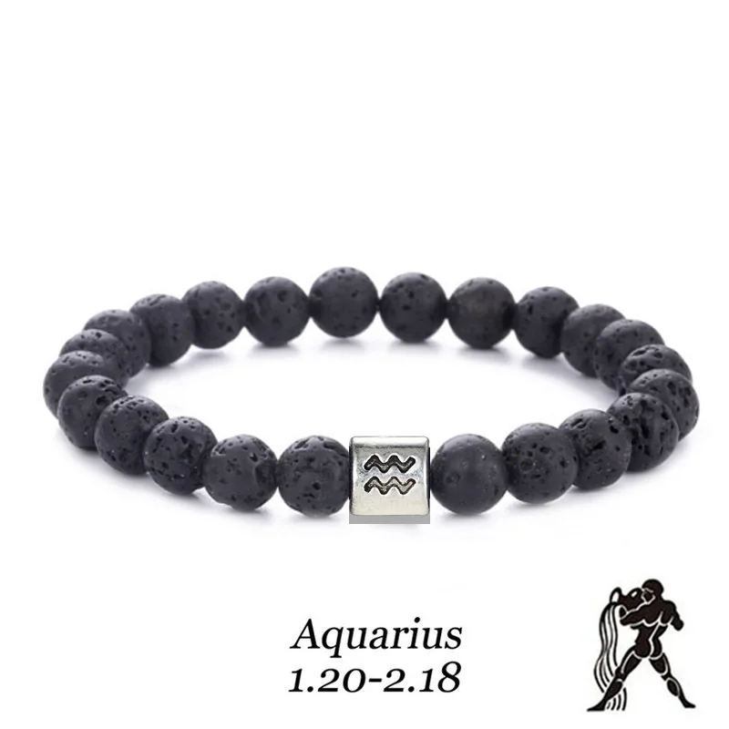 Fashion Jewelry Natural Stone Bead bracelet Man Frosted Black Agate 12 zodiac Balancing Bracelet for Men