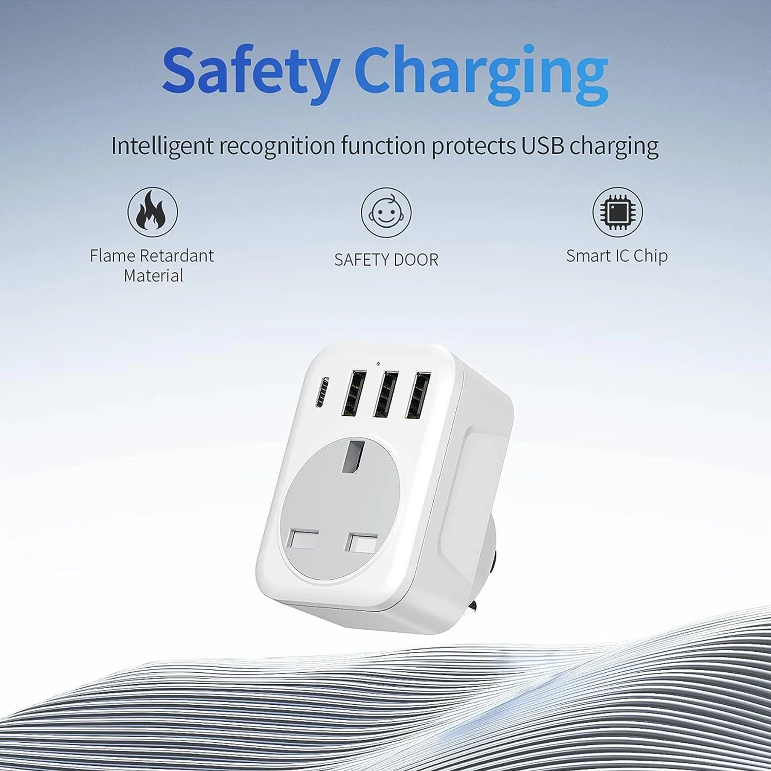 Reisende New Smart UK TO EU US GER UK Travel Plug 3USB-1 Type-C-1Socket One-turn Multi-extension Wall Socket