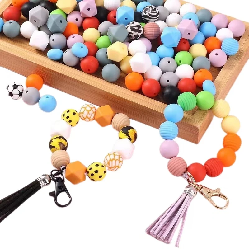 Bulk mixed silicone bead keychain production parts accessories food grade silicone jewelry production bracelets