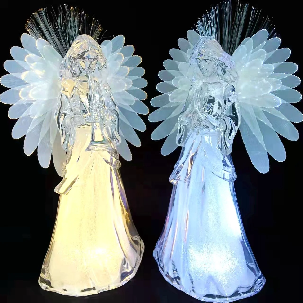 45cm Handmade acrylic ornament led christmas angel with optical fiber wings