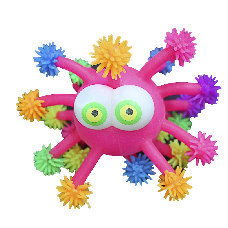 TPR soft snow shaped led flashing spiky puffer ball with big eyes