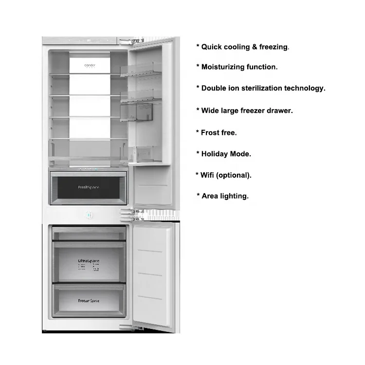 Candor custom home appliance 275L electronic built in freezer food refrigerator integrated for whole house decoration