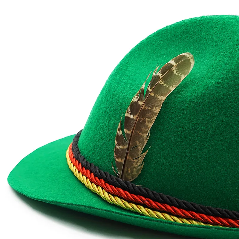 Best Quality Munich Oktoberfest Felt German Alpine Hat Panama Jazz Feather Hat