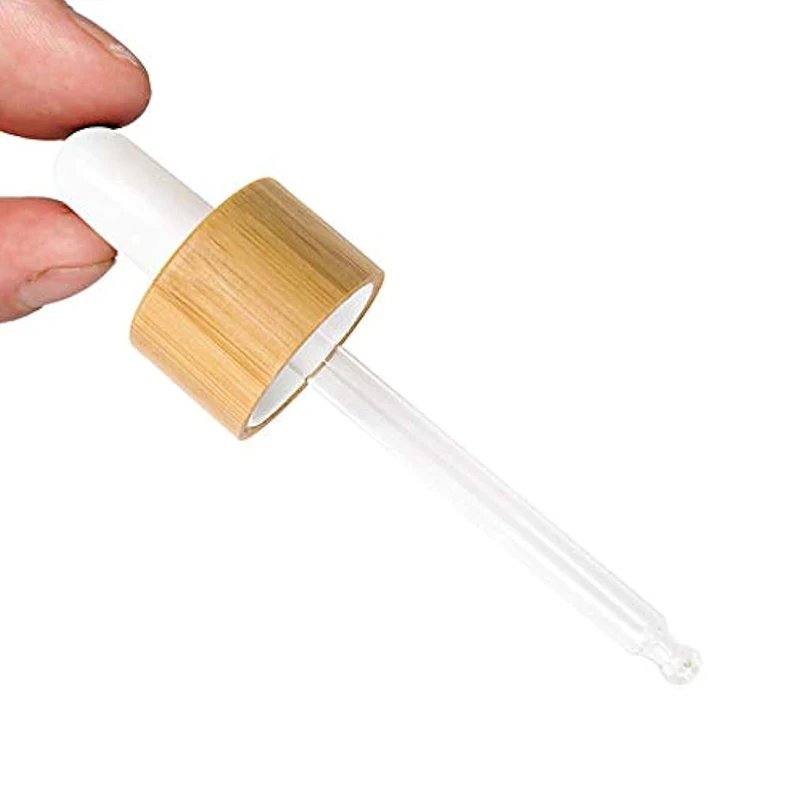 18/410 20/400 Bamboo Wooden Dropper Caps screw press 1ml round pointed top glass pipette for Glass Bottles