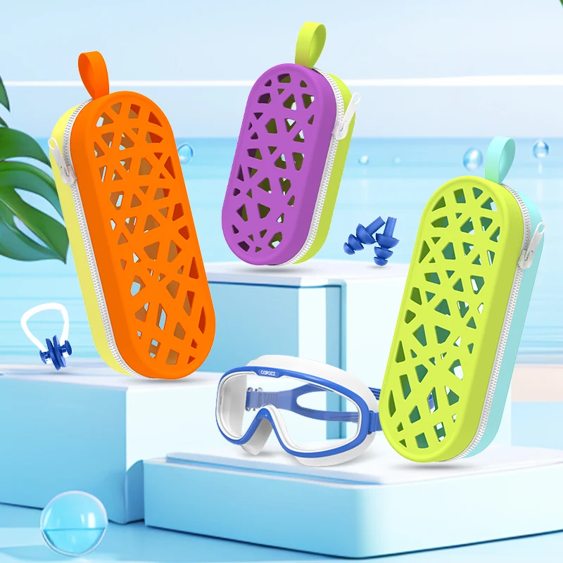 Breathable Swim Goggle Case For Swimming Goggles Portable Silicone Zipper Protective Carrying Cases with Drain Hole for Goggles