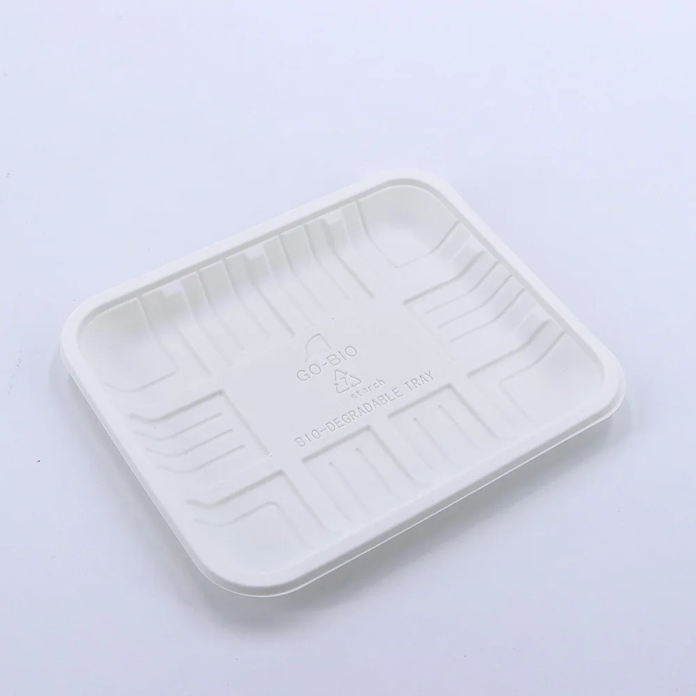 Disposable Biodegradable corn starch  Plates Customizable Fruit Meat Tray For Supermarkets Rectangle Sushi Tray