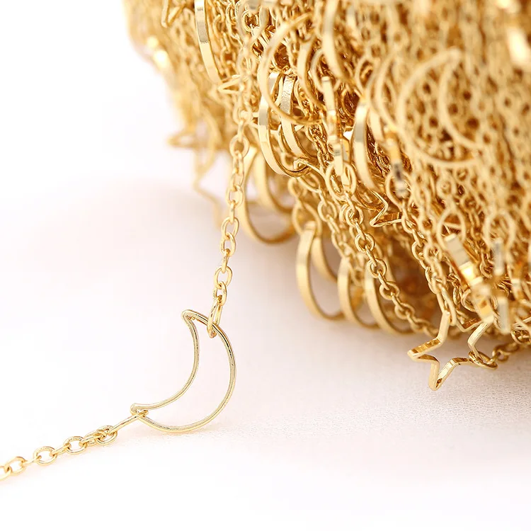NANA high quality 14k italian gold plated chain,2mm brass gold chain with stars and moons