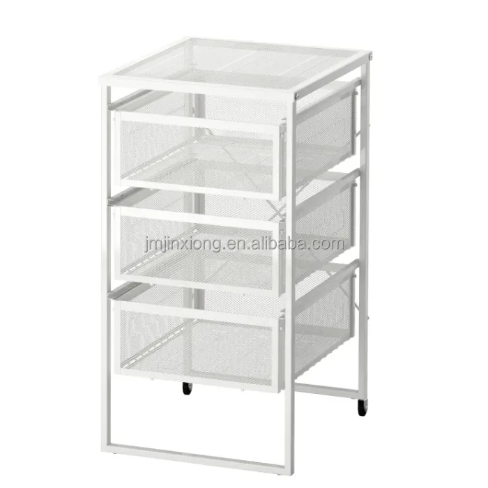 Kitchen Bathroom Office Sundries Foldable Basket Metal 3 Tier Basket Removable Cart Mesh Storage Trolley With Wheels