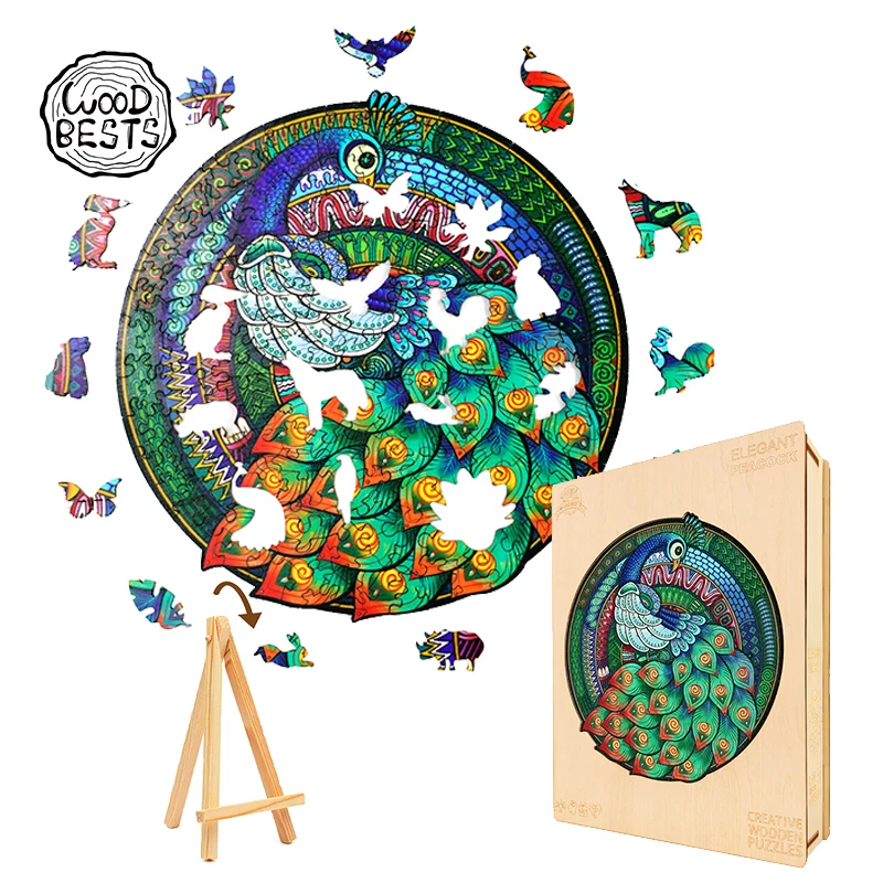 Brand Elegant Peacock Education Different Size 200pcs 3d Toy Wooden Puzzles