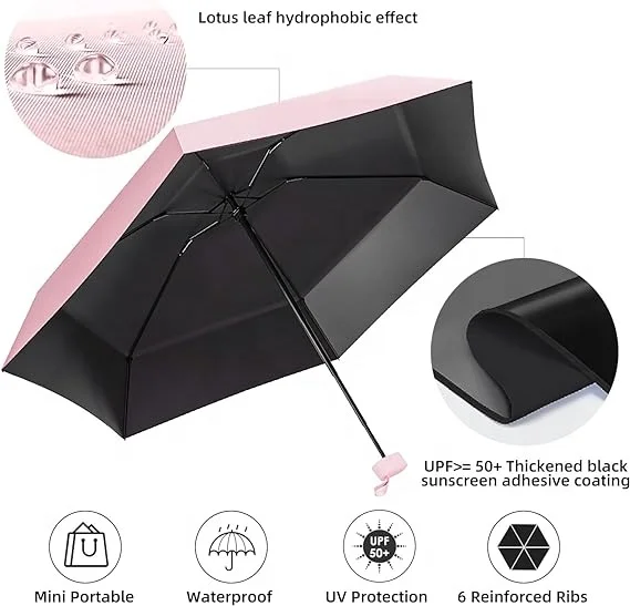 Mini Folding Portable Sun & Rain UV protection Compact Lightweight flat pocket Umbrella with Case