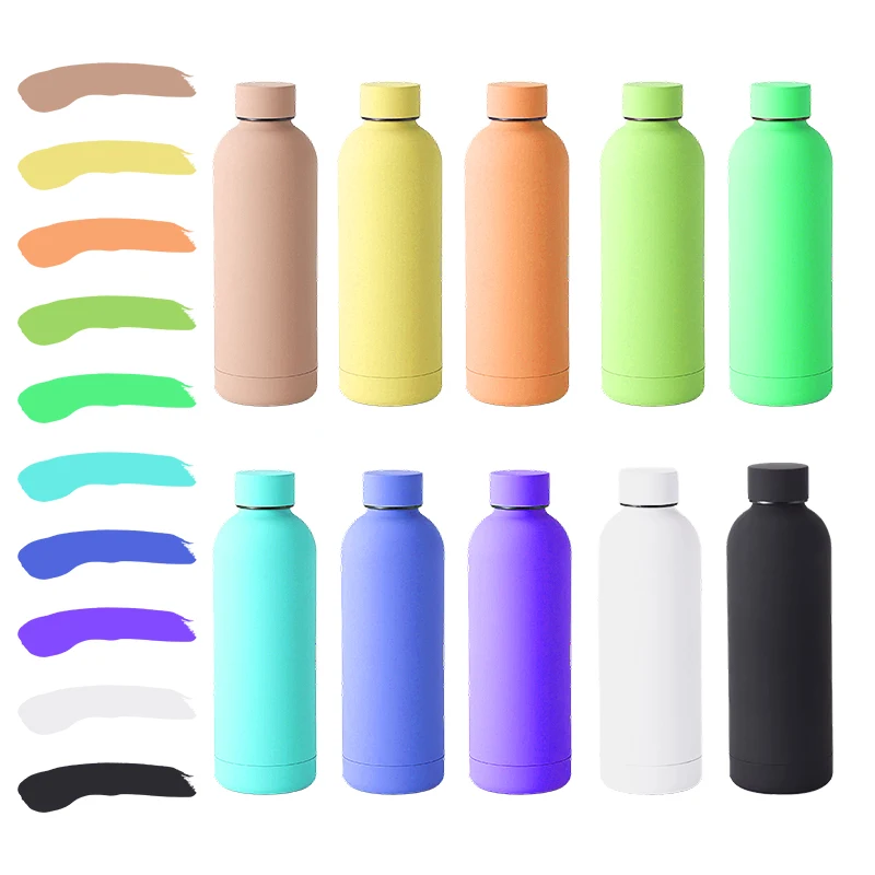Stainless Steel  Sample available Drink Bottle Rubber Paint Double Walled 500ml 750ml Water Bottle Custom Logo With Bpa Free