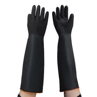 FQGLOVE manufacturing 35/45/58cm rough palm black industrial chemical latex glove heavy duty latex gloves