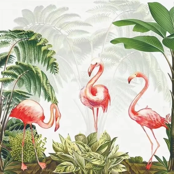 hotel restaurant home children room decoration new pink swans flamingo palm tree design custom fabric high-end wall mural