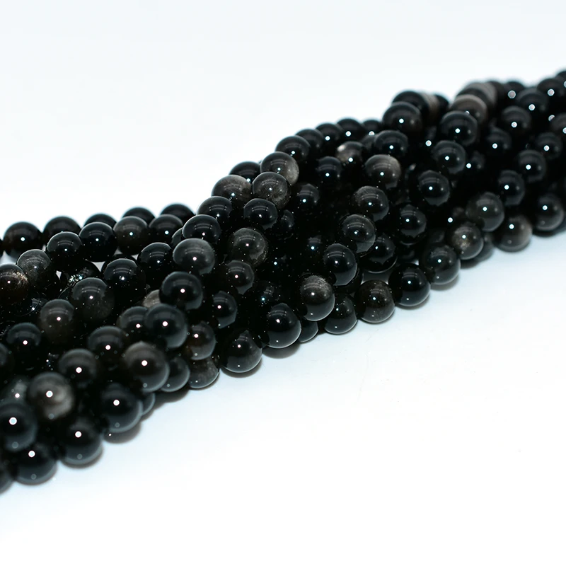 Factory Wholesale Price 4/6/8/10/12/14/16mm 100% Natural Silver Obsidian Loose Beads