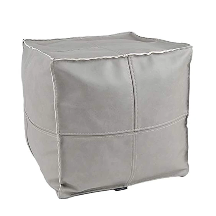 Wholesale OEM/ODM Eco-Friendly Square Brown Genuine Leather Filling Footstool Ottoman Pouf Cover