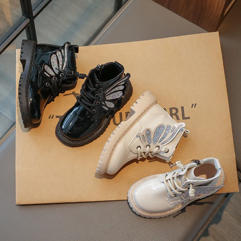 Girls Leather Boots Black White Short Boots Fashion Girls Children Leather Boots Big Pupil Hard Not Easily Deformed Shoes