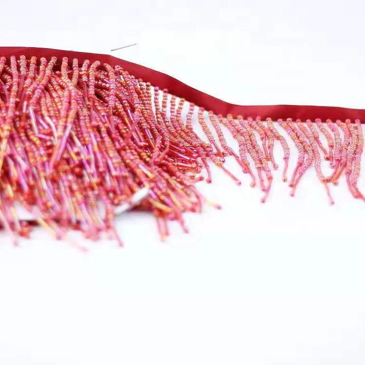 Garment Accessories Custom make beaded fringe  Heavy hand beaded trim fringe lace  Long fringe with beads