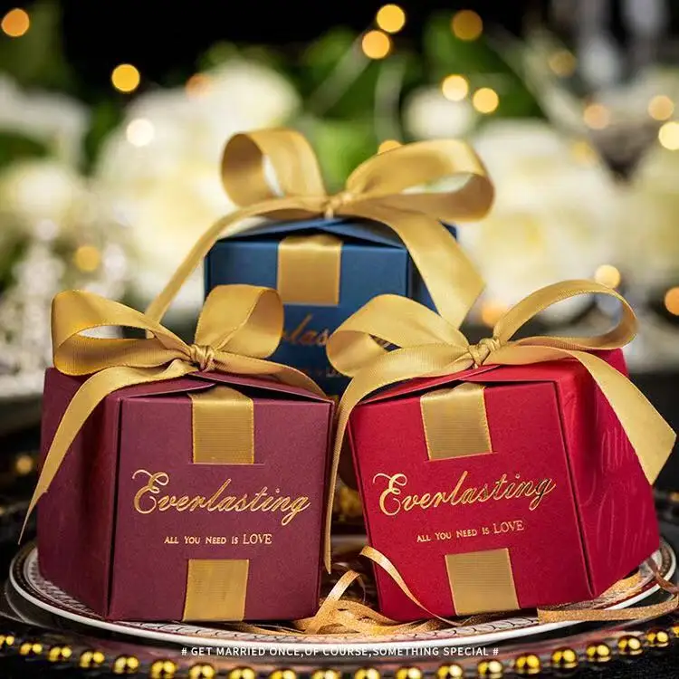 Wedding gift box with ribbon wedding romantic paper box custom color sugar candy inside for customer