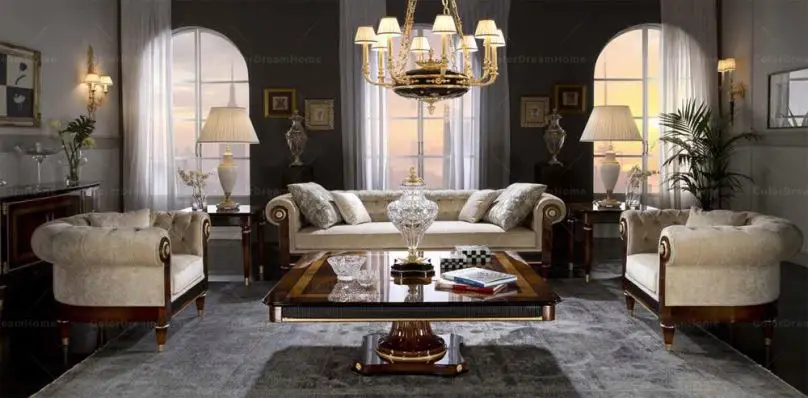 Home furniture Royal Luxury wooden Living Room sets Velvet sectional Sofa