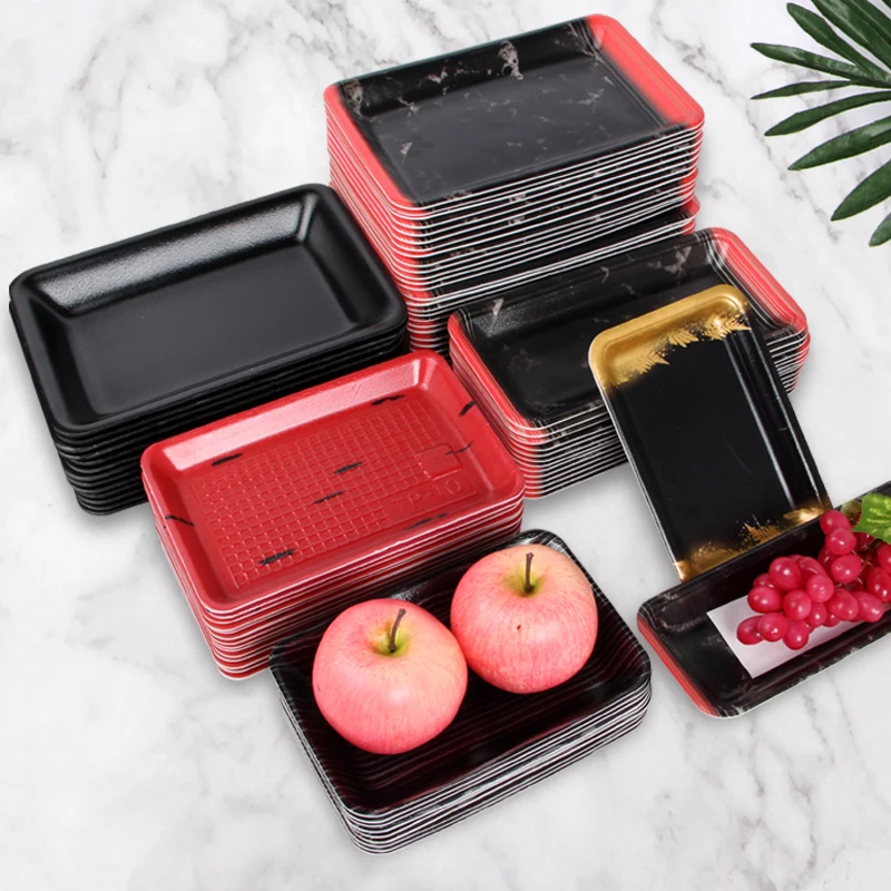 Washable ReusableCustomized Marbled Black Red Tray Fresh Fruit Packing Box Seafood Tray Bottom Tray