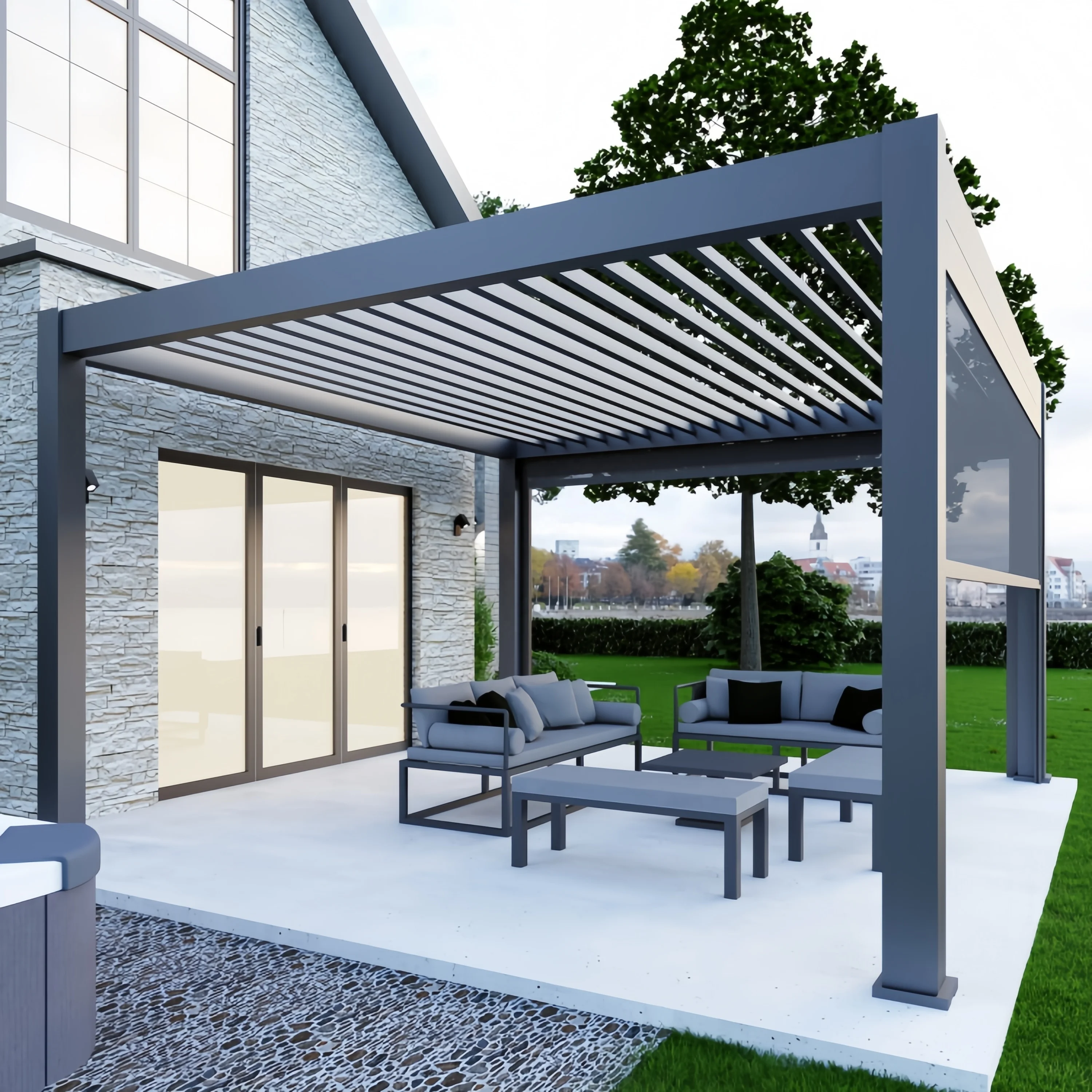 Customized Pergola with glass door Aluminium Outdoor summerhouses Enclosed Stand Sunroom House Metal Gazebo pavilion for sale