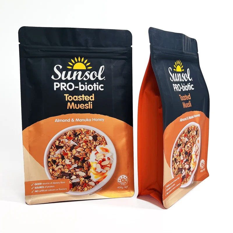 Custom Printed Eight Side Sealed Bag For Oat Ceareal Muesli Crunchy Snacks Packaging Bags