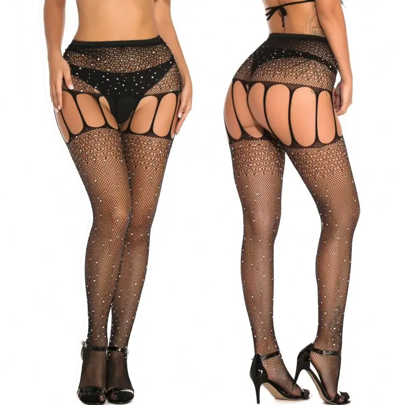 New jacquard hollow diamond fishnet bra stockings rhinestone pantyhose /