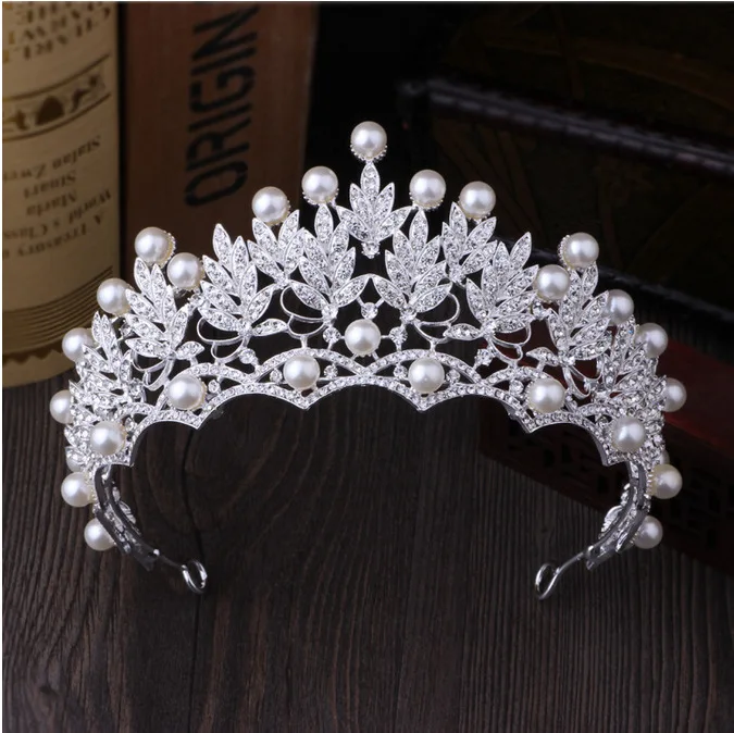Korean Rhinestones Bridal Crown Hair Accessories Luxury Elegant Crystal Pearl Bridal Crown For Girl Wedding Jewelry