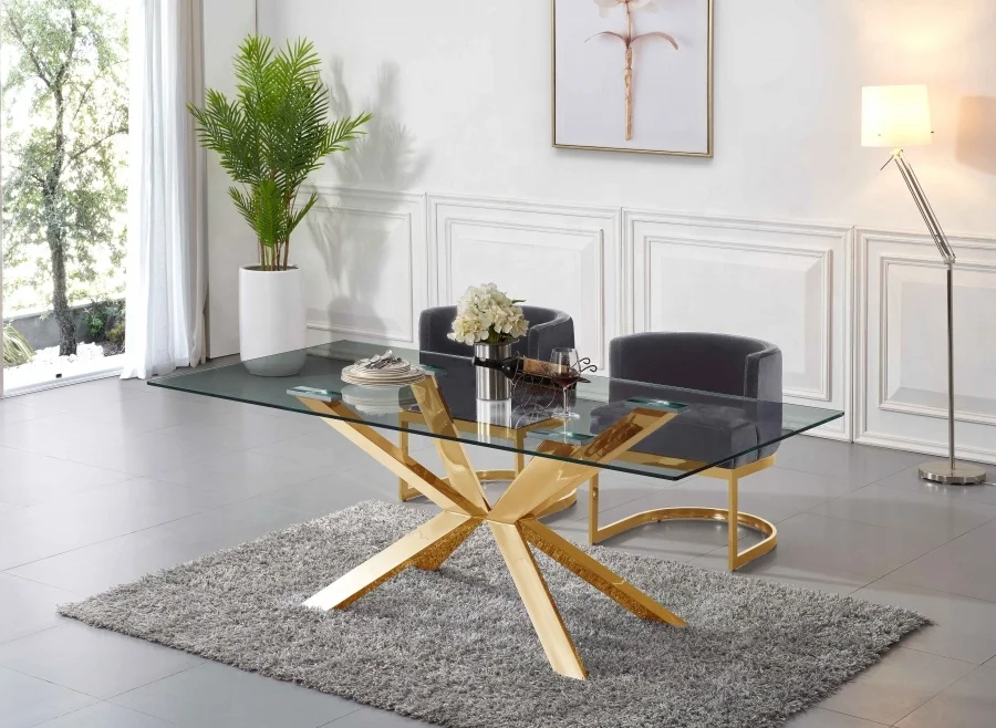 X Legs Luxury Lifestyle Visionnaire Interior Design Contemporary Gold Plated Luxury Stainless Steel Glass Dining Table