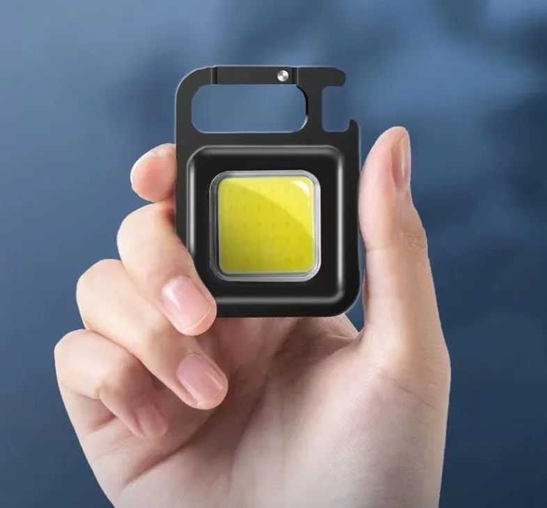 Rechargeable Keychain Flashlights COB Mini Flashlight with 3 Light Modes, Pocket Light with Folding Bracket with Bottle Opener