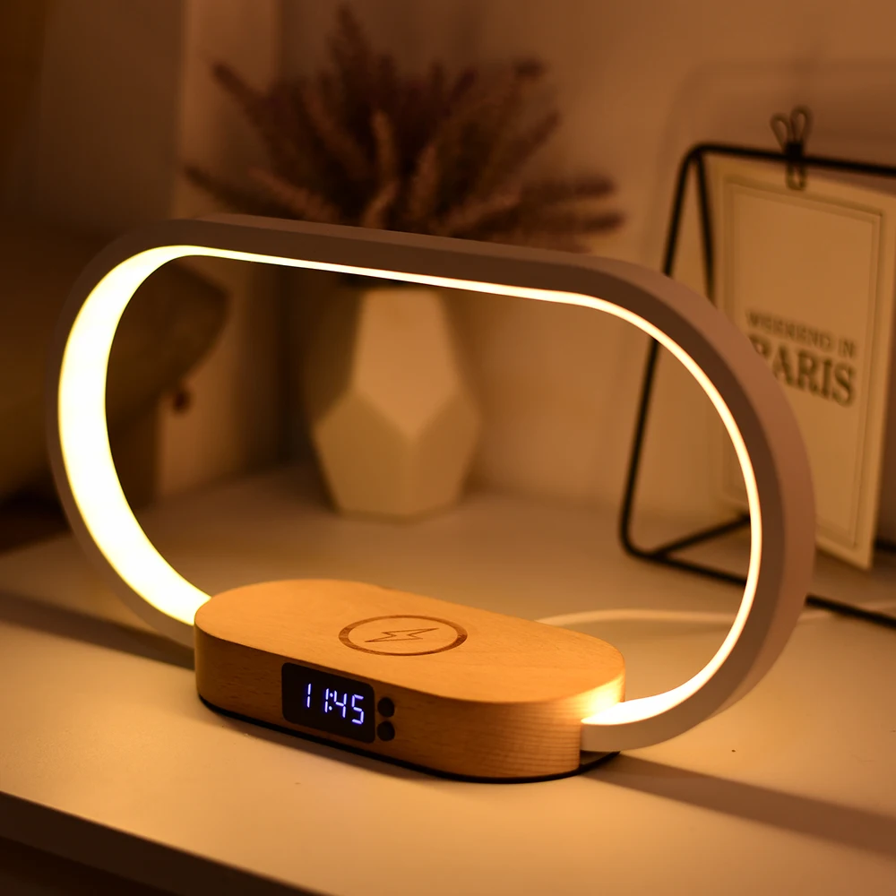 Luxury Multifunction Mobile Phone Fast Charging Portable 10W Colorful Night Light Table Alarm Clock Wireless Charger For iPhone