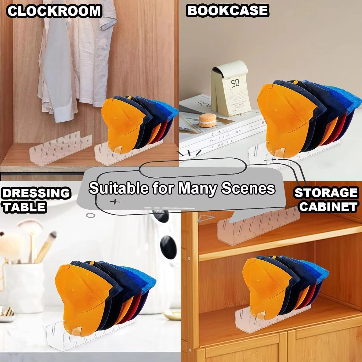 7 Holes Baseball Cap Display Stand Durable Clear Acrylic Hat Rack for Home Wardrobe Storage Organization Store Decoration