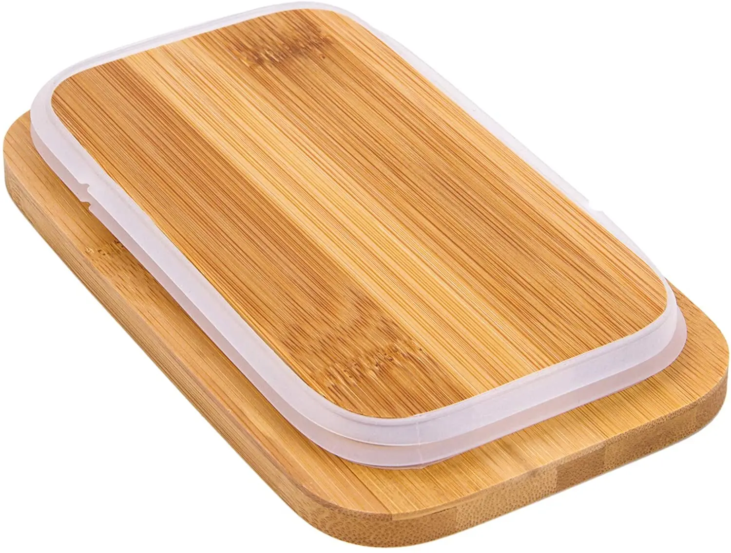 Bamboo Cover Rectangular Ceramic Butter Box with Knife White Ceramic Tank with Sealed Lid Kitchen Storage Container