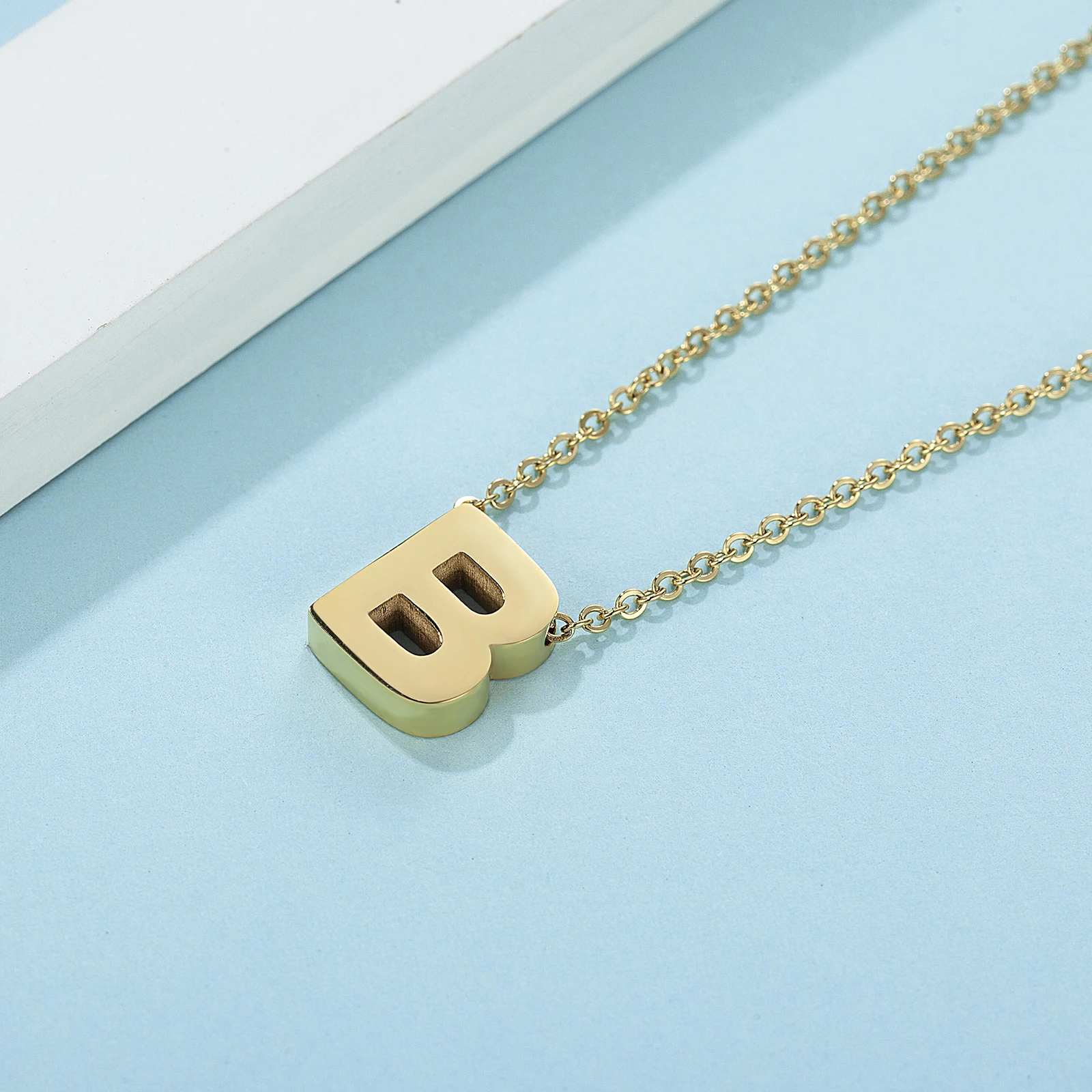 Minimalist Design Women Jewelry Gold color Stainless Steel letter Pendant Necklace For Girls Signature chain