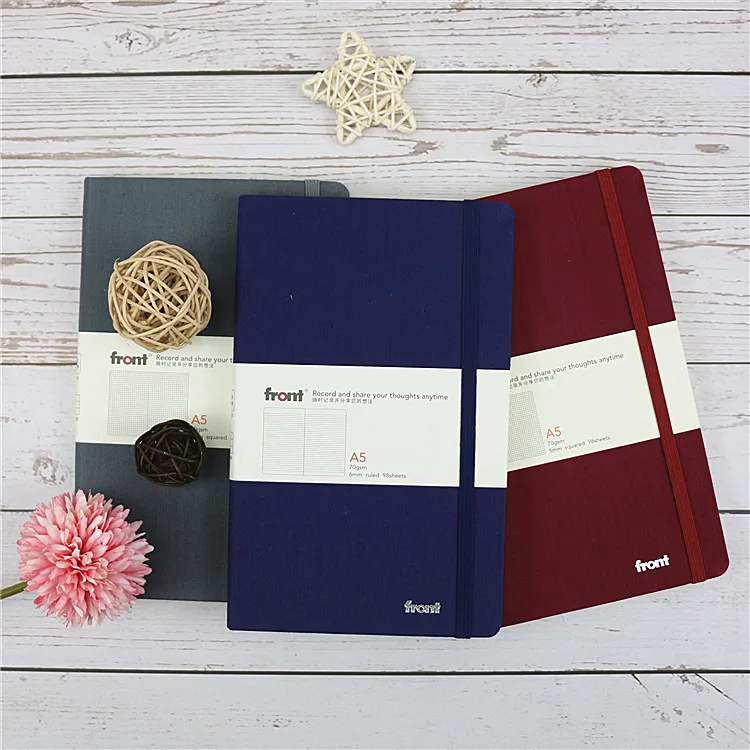 front Wholesale custom printing a5 pu leather hardcover planner journal lined grid 400 pages hard cover notebooks