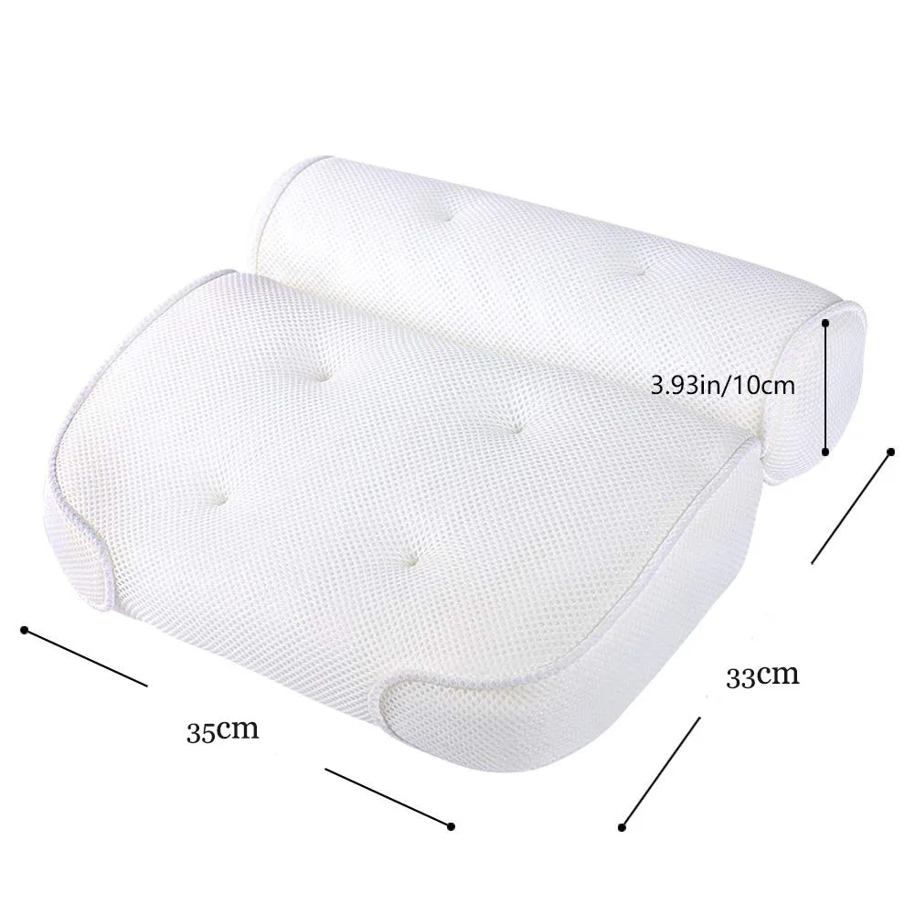 Soft white cotton mesh washable bathroom suction cup bathtub pillow for home use