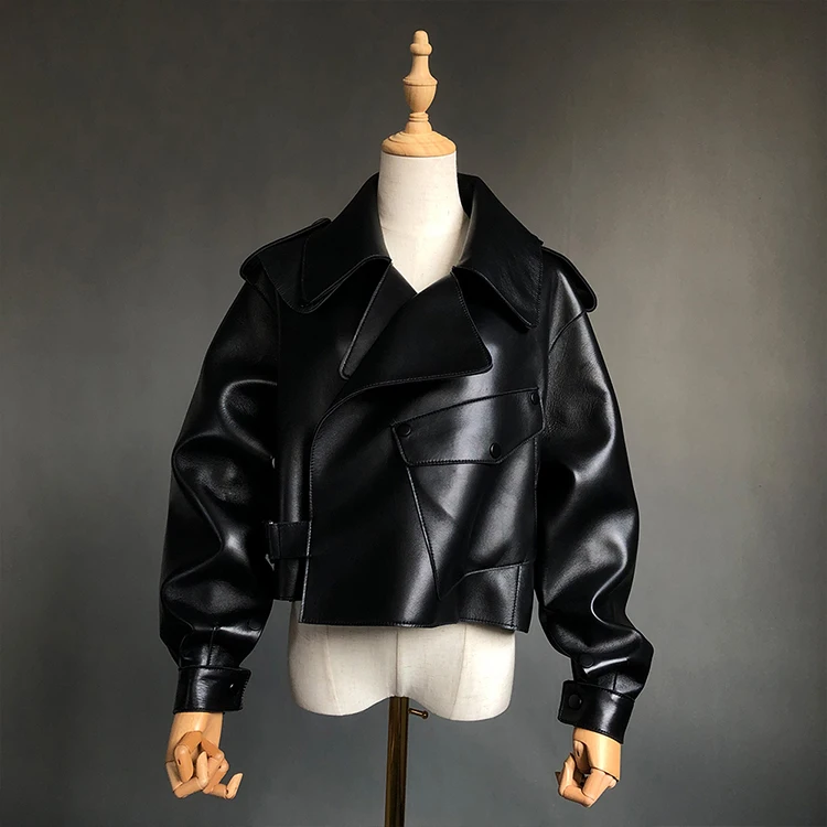 2021 New Design Fashion Slim Sheepskin Short Women Leather Coat Women Coats