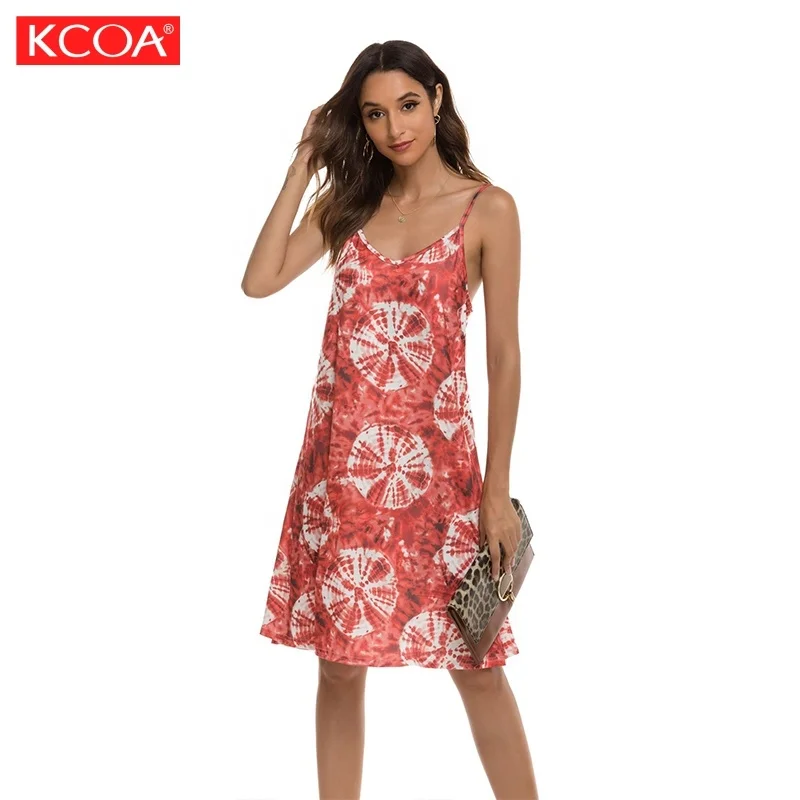 Hot Sale Wholesale Cotton Blend Discount Slip Sun Dress  Printed Women Casual Dress