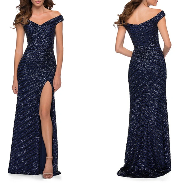 New arrival 2024 dresses women lady elegant  Off Shoulder Sequins Slit Evening Dress
