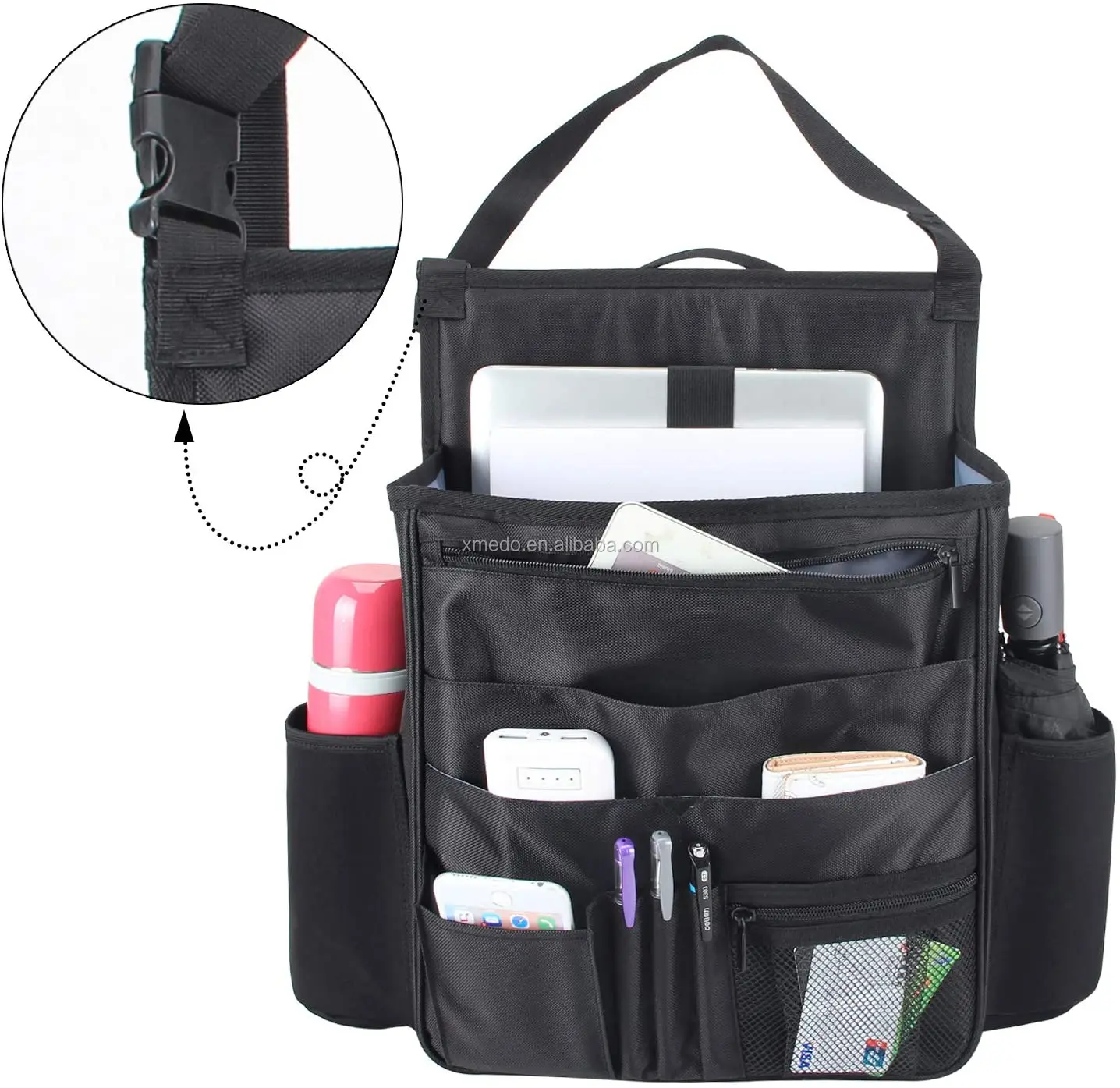 Органайзер для переднего сиденья автомобиля с карманами для ноутбука и планшета, органайзер для автомобильного сиденья с регулируемыми задними ремнями, черный цвет