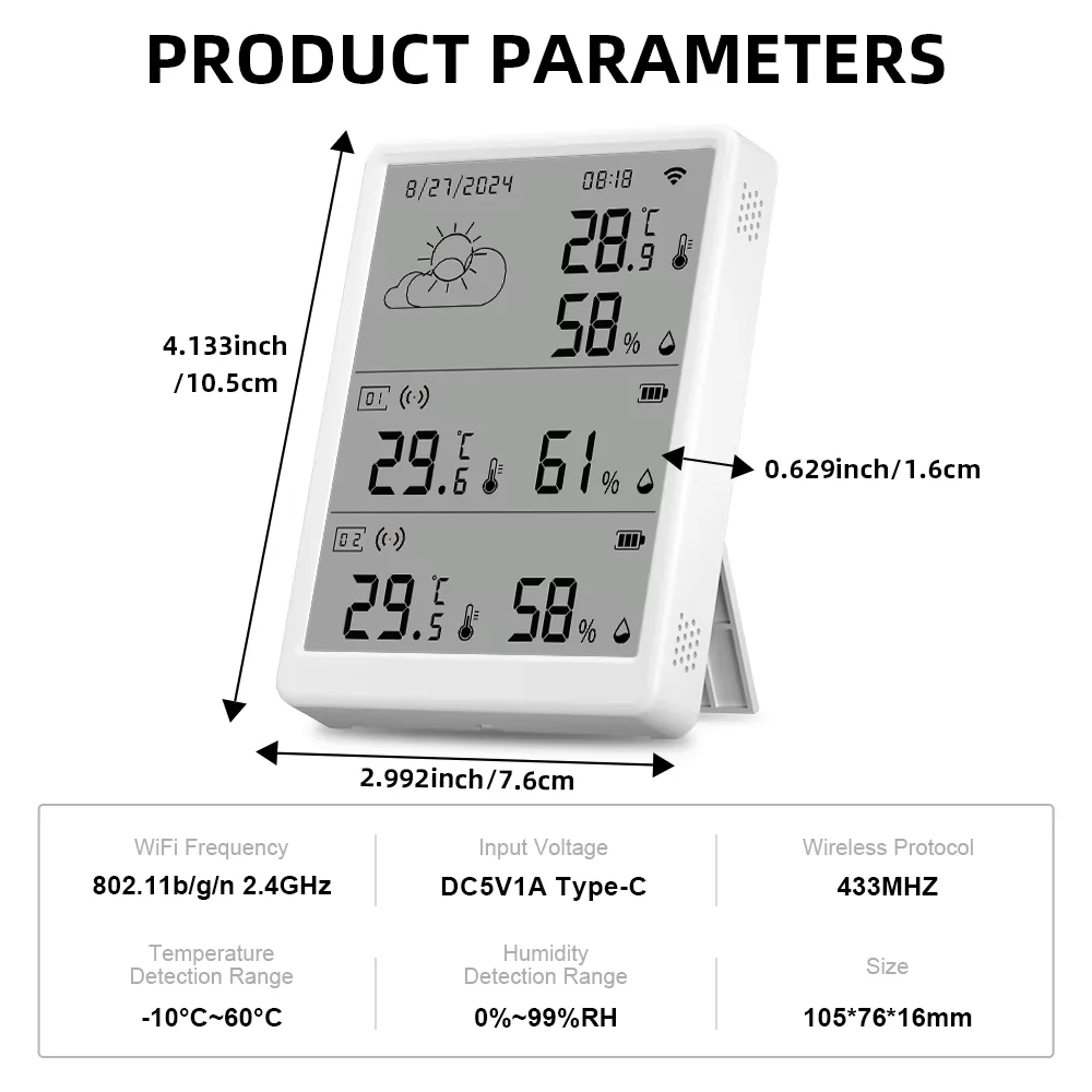 4.3 Inch Display Tuya New Product Smart Home Product WiFi Smart Temperature Humidity Monitor Sensor Kit Support Date Storage