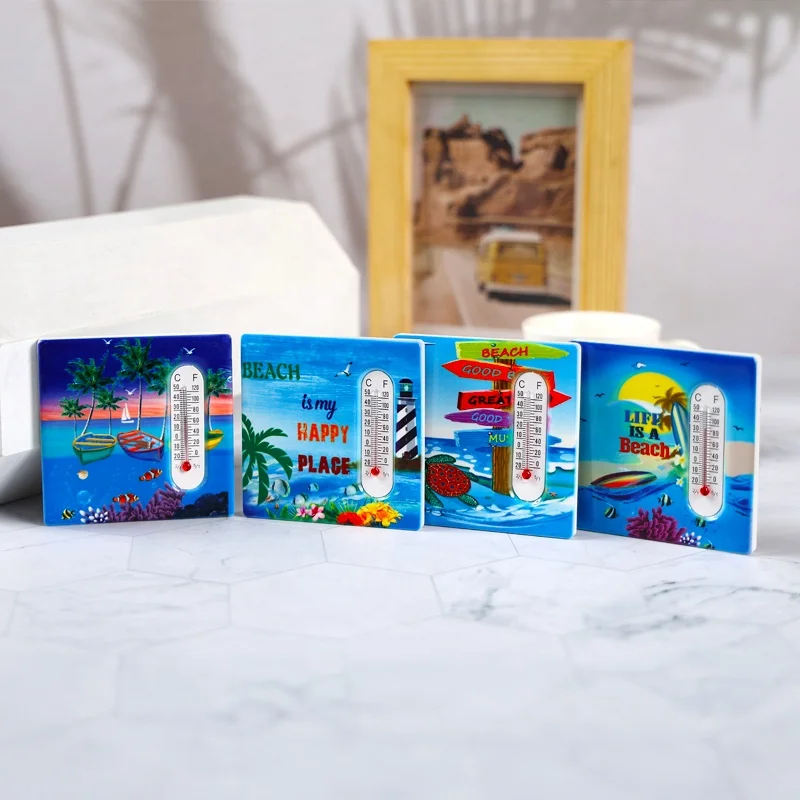 cheap tourist souvenir custom logo ceramic thermometer fridge magnet sticker
