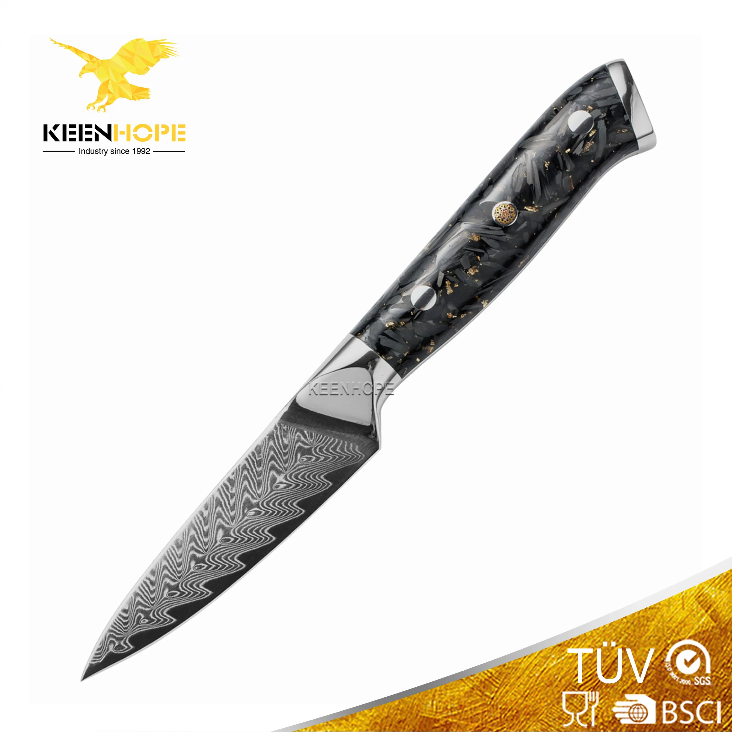 3.5 inch Paring Knife with SS316 Bolster Composited Resin + Carbon Fiber Handle 67 Layers Damascus VG10 Knife