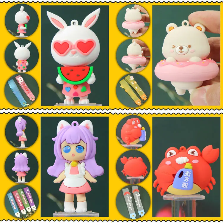 Custom 3d Silicon Keychain Promo Items Plastic Crafts Fur Keychain Anime Charm Custom