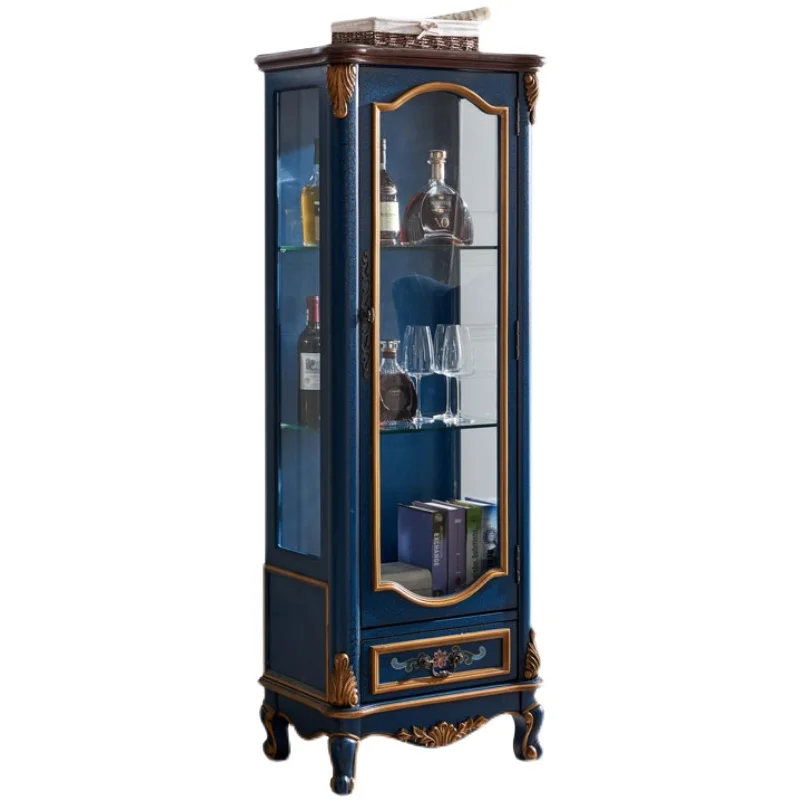 classical American painted solid wood wine cabinet Glass trim cabinet TV side cabinet