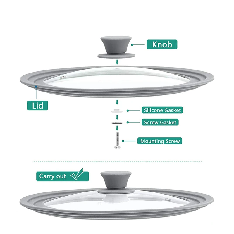 Universal Silicone Flat Cooking Lid Tempered Glass Sauce Pans Pot Cover for 28/30/32cm Cookware Kitchen Kitchen Accessories