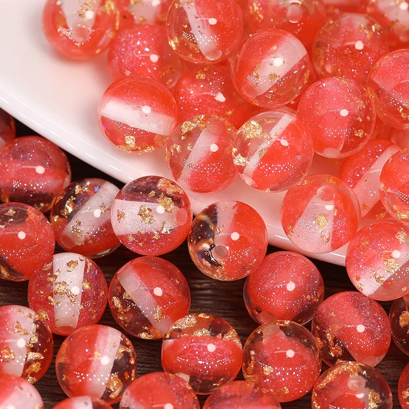 50Pcs/bag Resin 8-12mm gradient glitter gold foil bead Round Beads DIY mobile phone chain bracelet keychain jewelry accessories