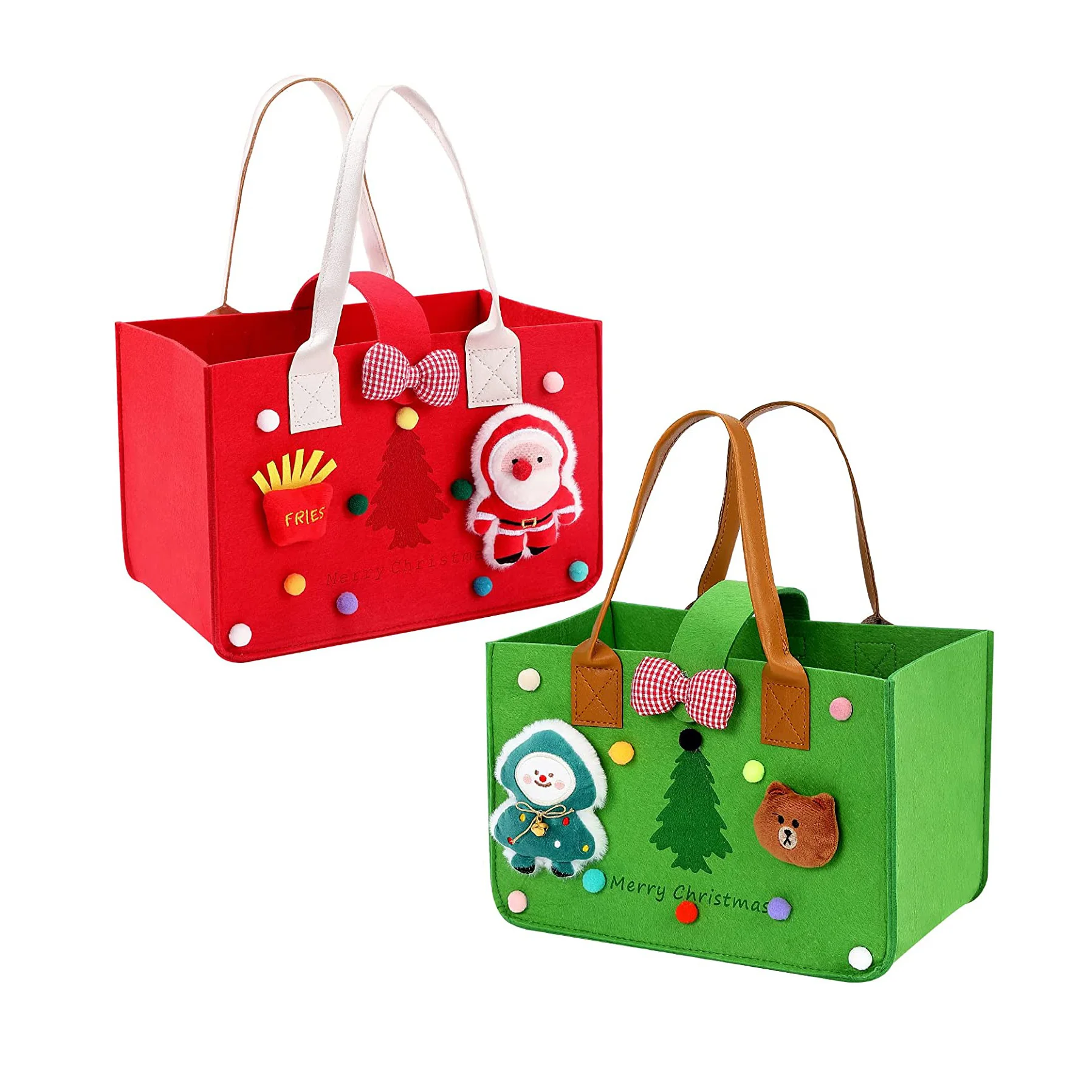 Custom logo cute candy treats gift wrapping holiday party supplies DIY 3d felt christmas tote bags for kids