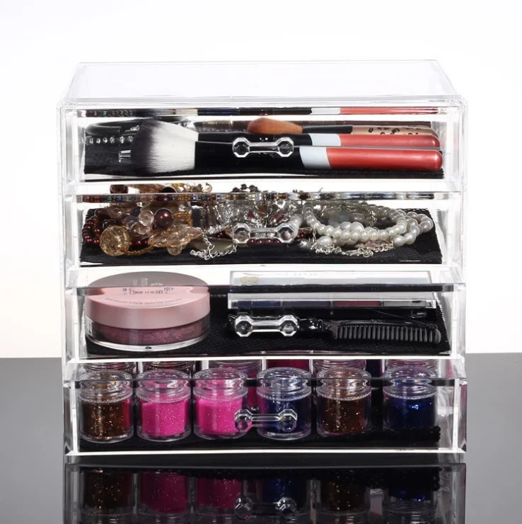 Коробка для хранения косметики, косметика, вставьте держатель, ювелирные изделия, часы акриловый дисплей куб ящик для хранения с 4-ярусный выставочный органайзер для косметики